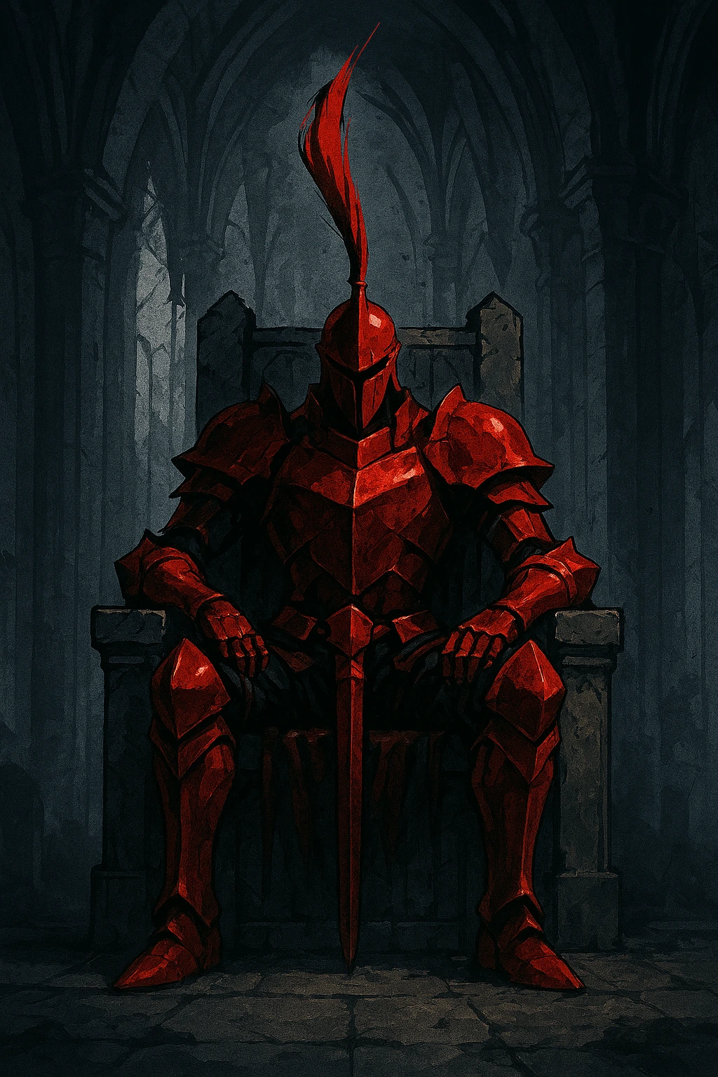 The Red Knight Igris sitting on the throne before becoming the Most Loyal Knight.