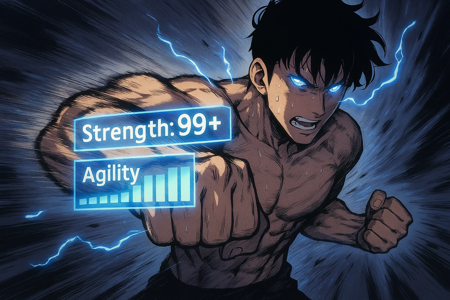 Sung Jin-woo visualizing The System stats like Strength and Agility