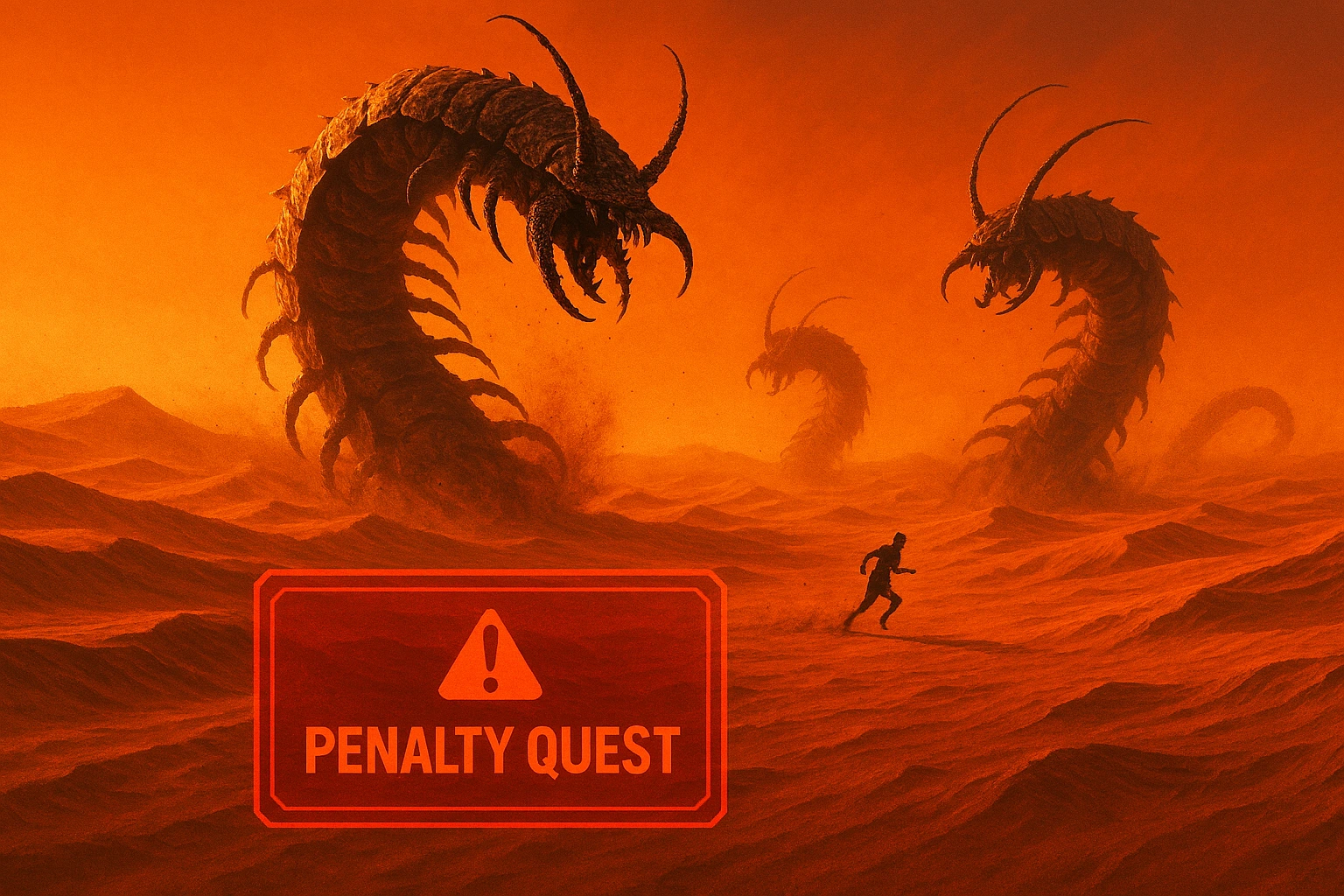 Jin-woo running from giant centipedes in The System penalty zone.