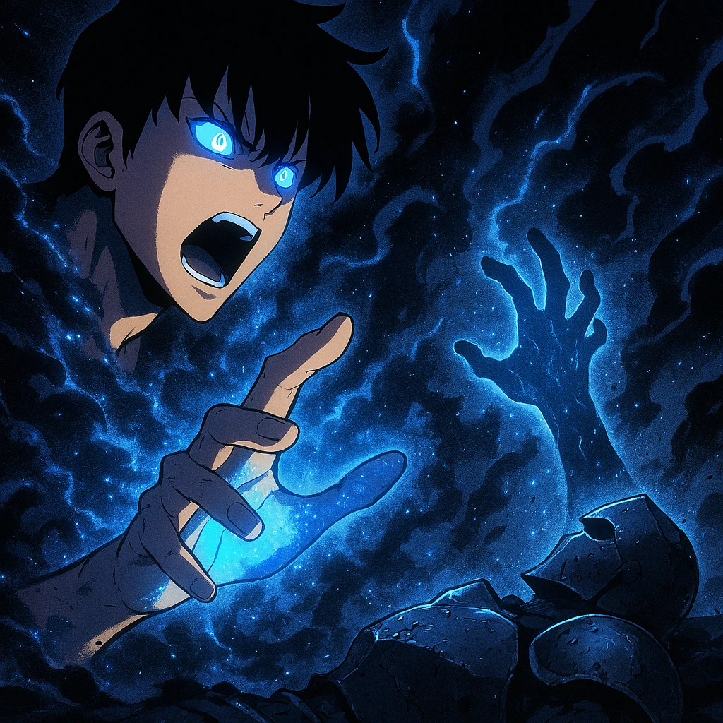 Sung Jin-woo using the Arise skill to extract a shadow soldier.