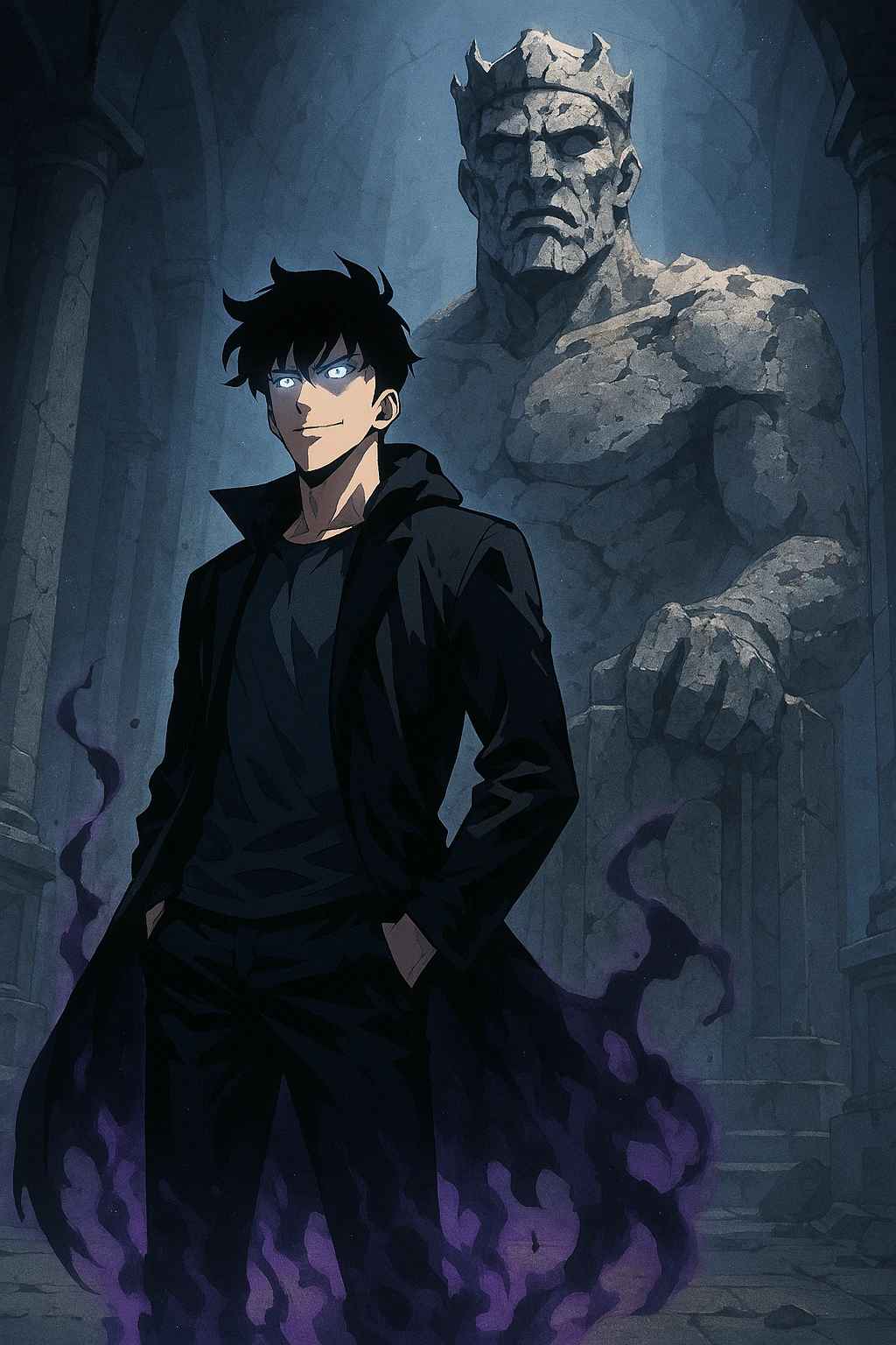 Sung Jin-Woo returning to the Temple of Cartenon with confidence.