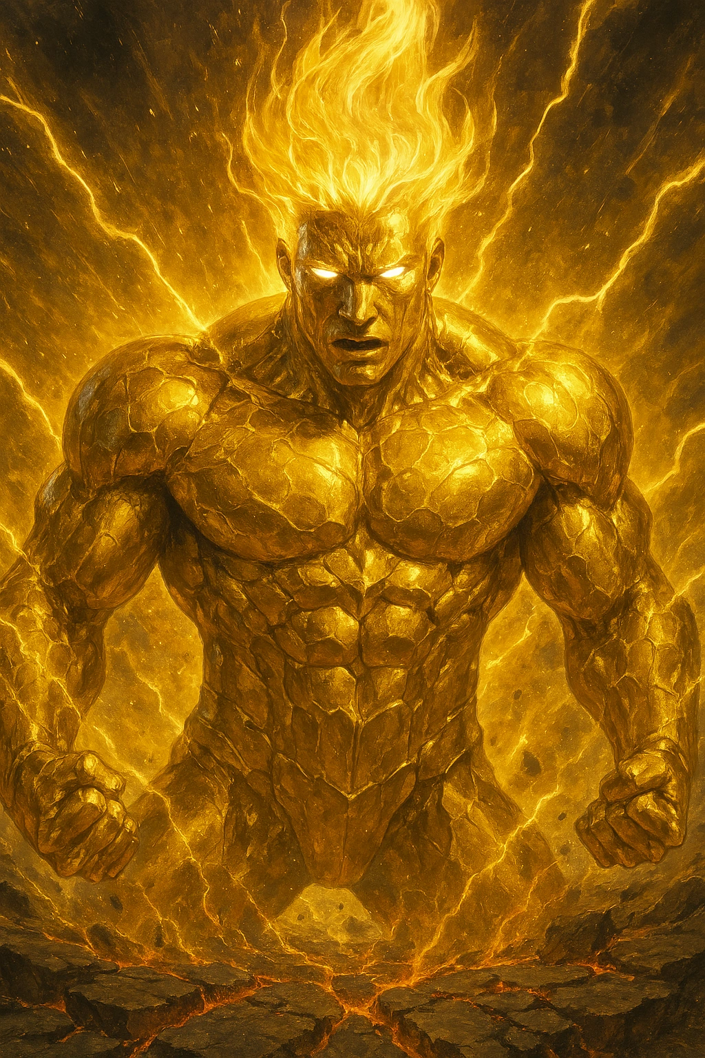 Thomas Andre using his National Level reinforcement skill, covering his body in gold.