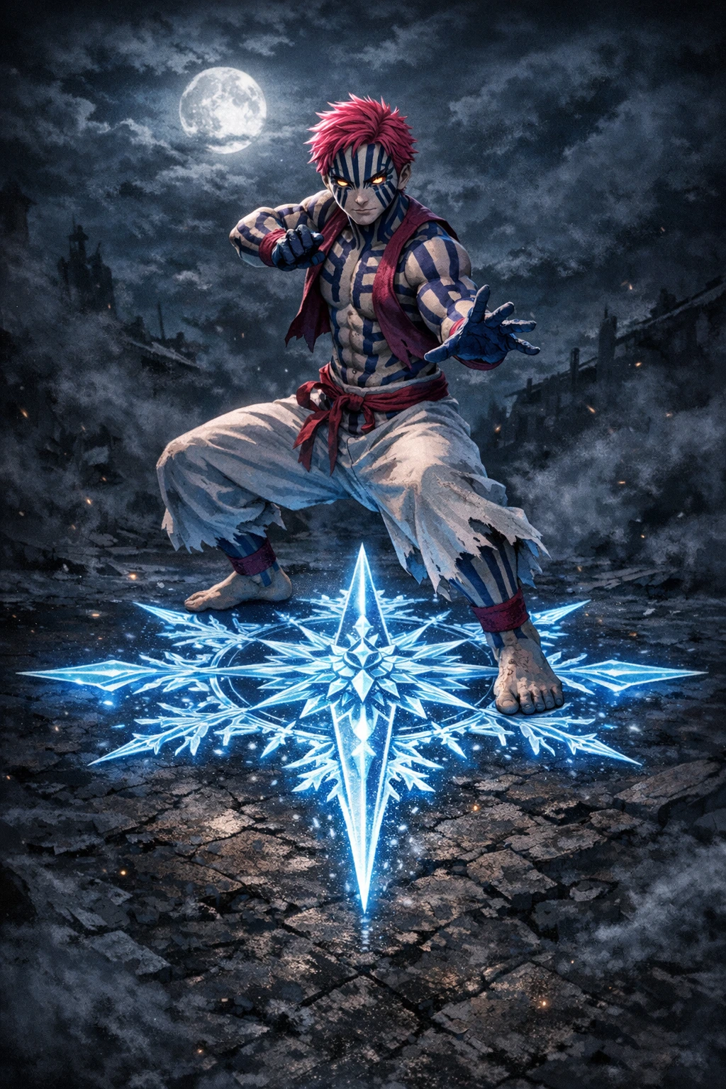 Akaza's tragic human past manifesting in his Blood Demon Art, a psychological trait common among the top Upper Moons.