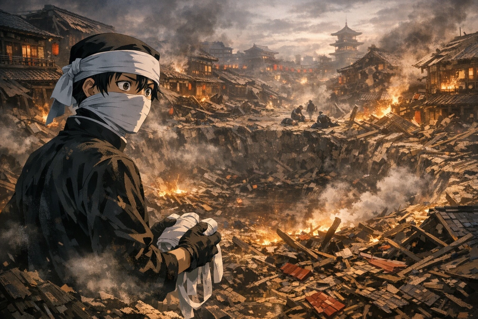 Demon Slayer Kakushi Goto witnessing the horrific aftermath of the Entertainment District battle.