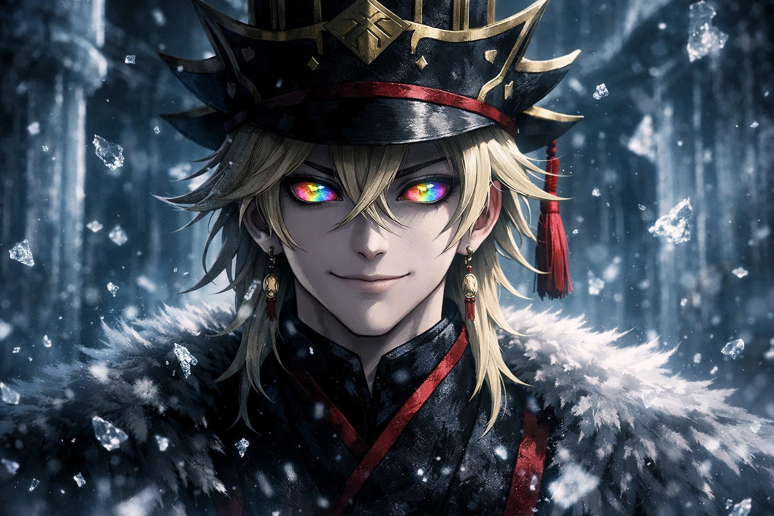 Doma Upper Moon 2 staring with rainbow eyes as the ultimate biological apex predator.