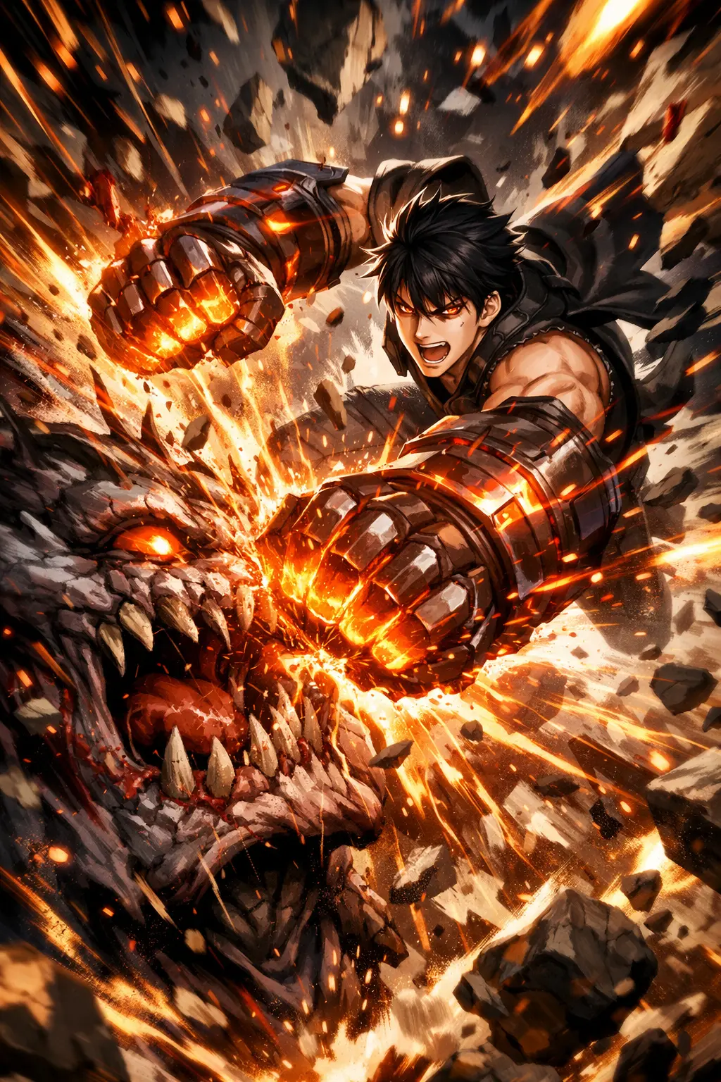 Sung Su-ho using his gauntlets in a brutal, chaotic berserker fighting style.
