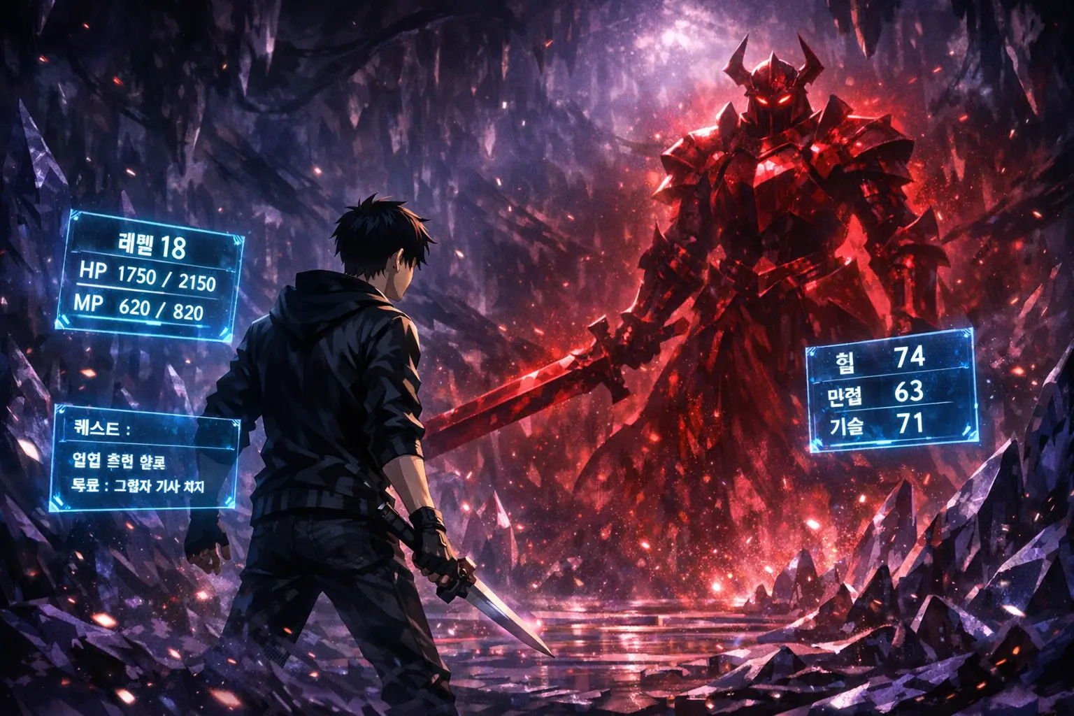 Sung Su-ho training inside the illusory Shadow Dungeon system.