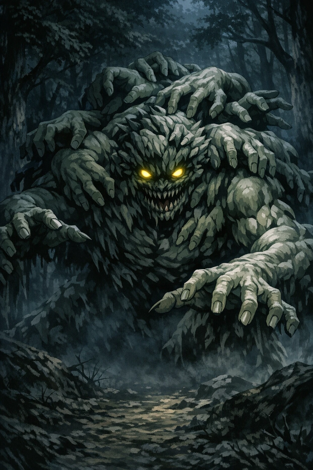 The terrifying Hand Demon anomaly lurking in the shadows during the Demon Slayer Final Selection.