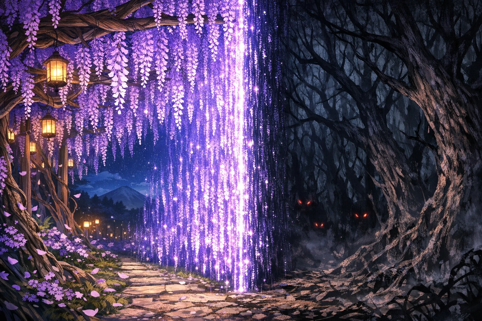 A beautiful but deadly wisteria prison designed for the Demon Slayer Final Selection.
