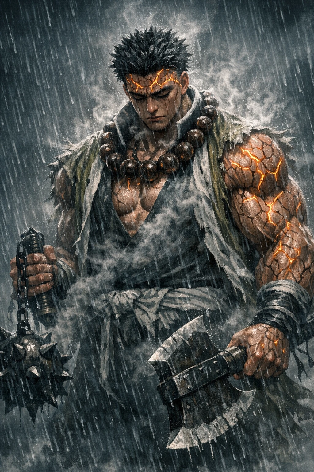 A giant warrior pushing his limits with the Demon Slayer Mark.