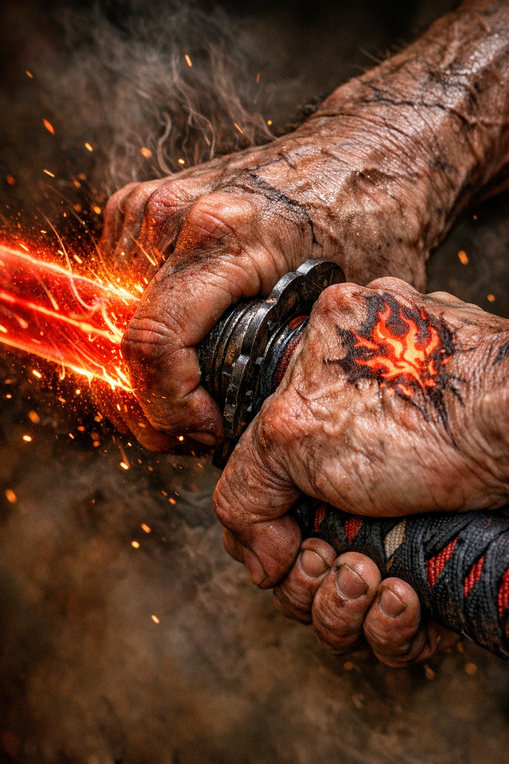 Extreme grip strength activating the Red Nichirin Blade using the Demon Slayer Mark.