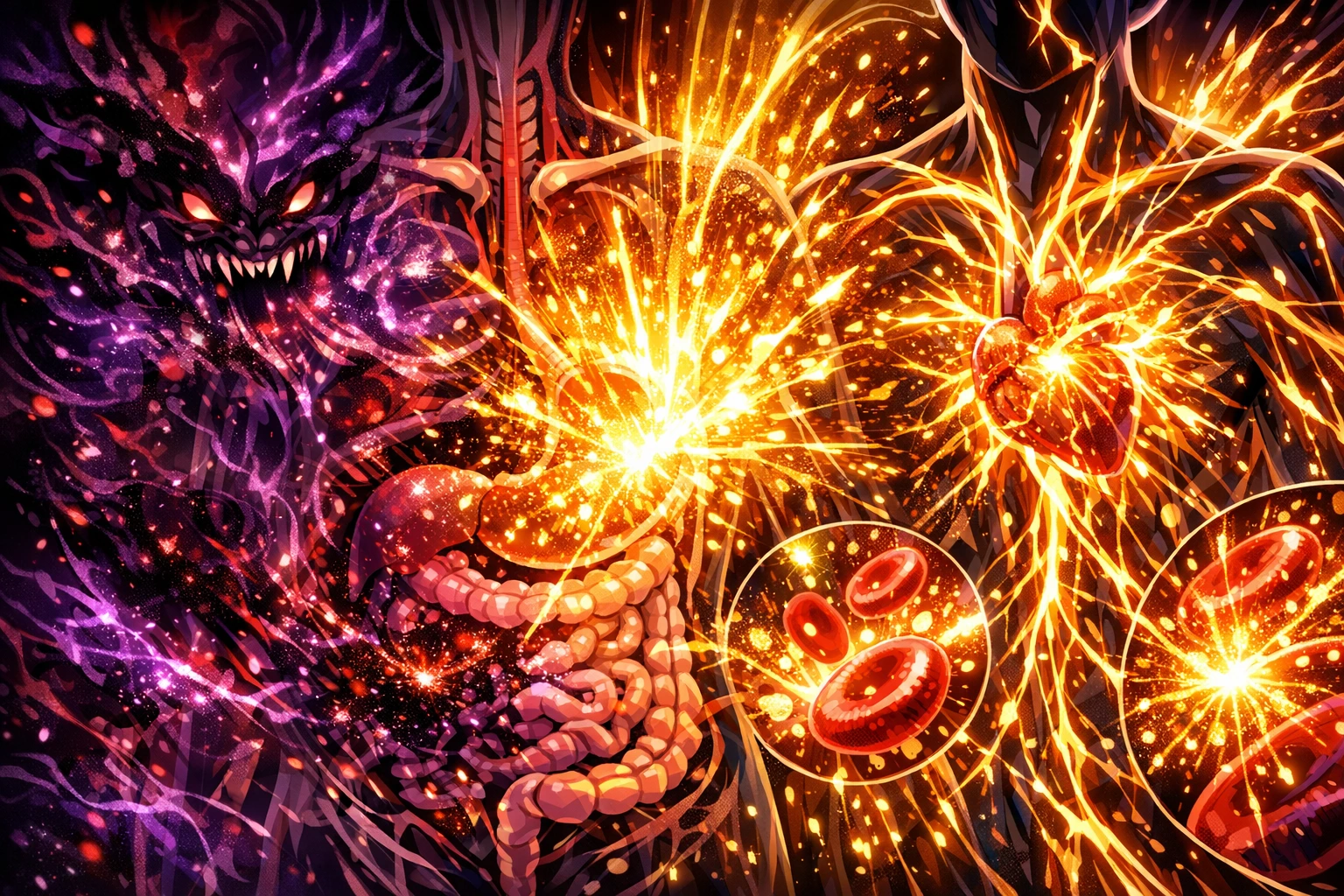 The biological mutation process inside Genya driven by human-demon cannibalism.