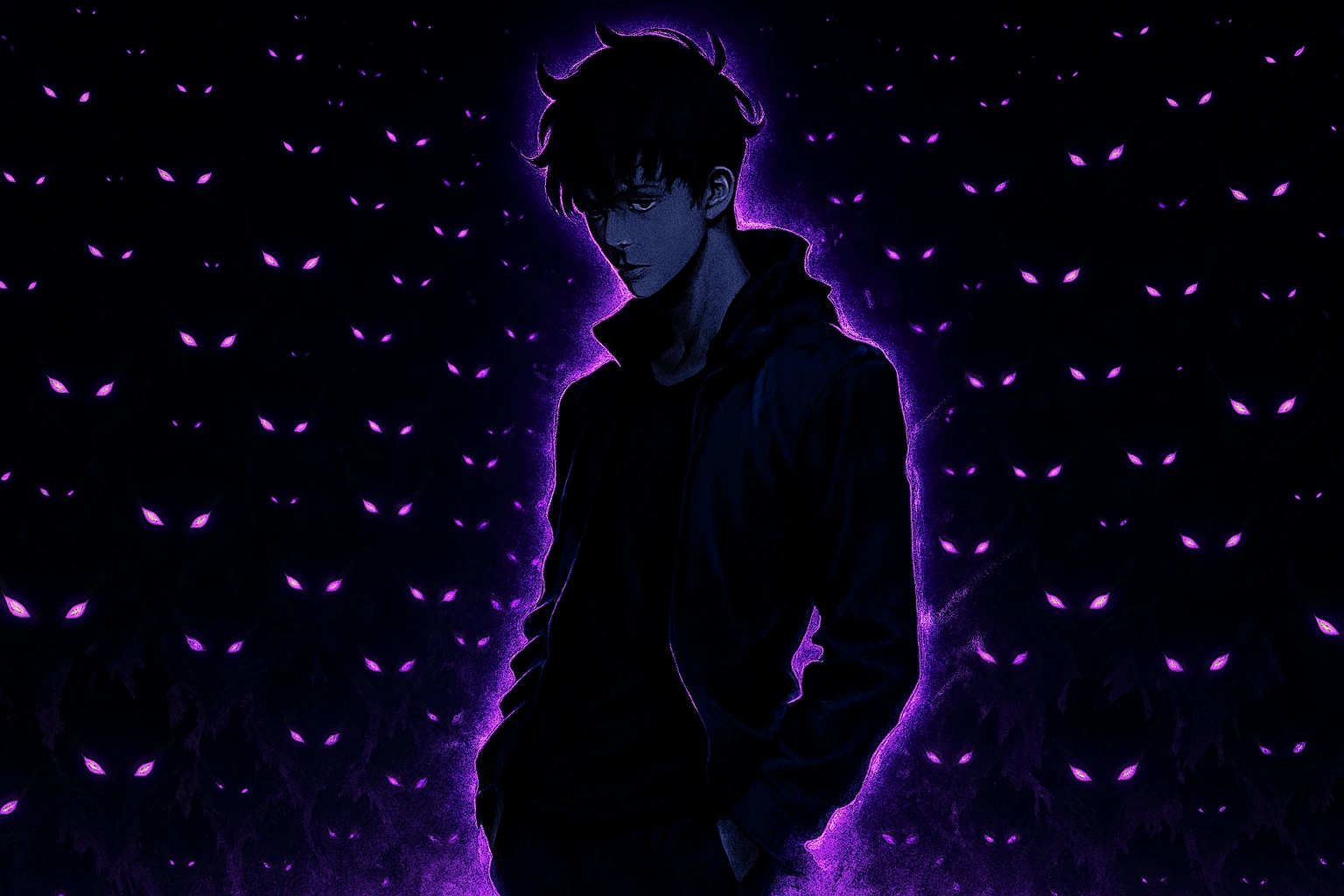 Epic HD wallpaper of Sung Jin-woo commanding his shadow army as the ultimate Anti-Kirito.