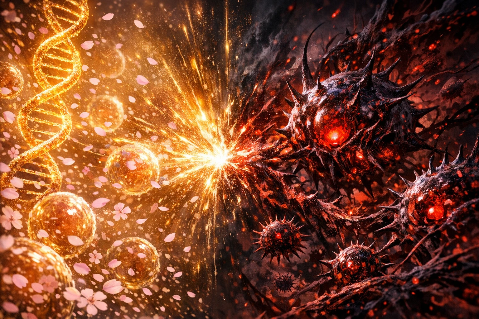 Epic representation of Demonification showing the war between Nezuko's humanity and Muzan's blood.