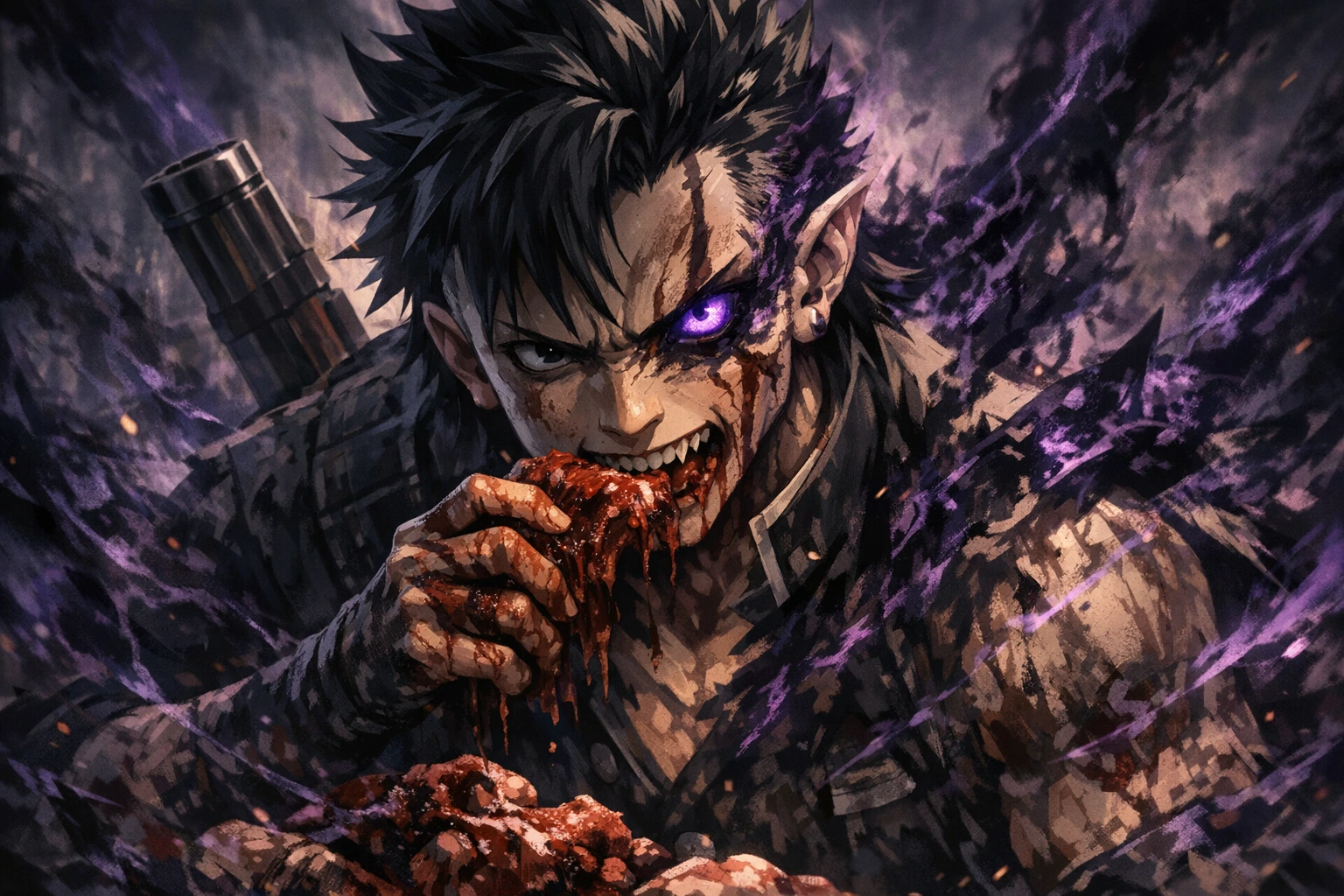 Epic cinematic look of Genya showing the reality of human-demon cannibalism.