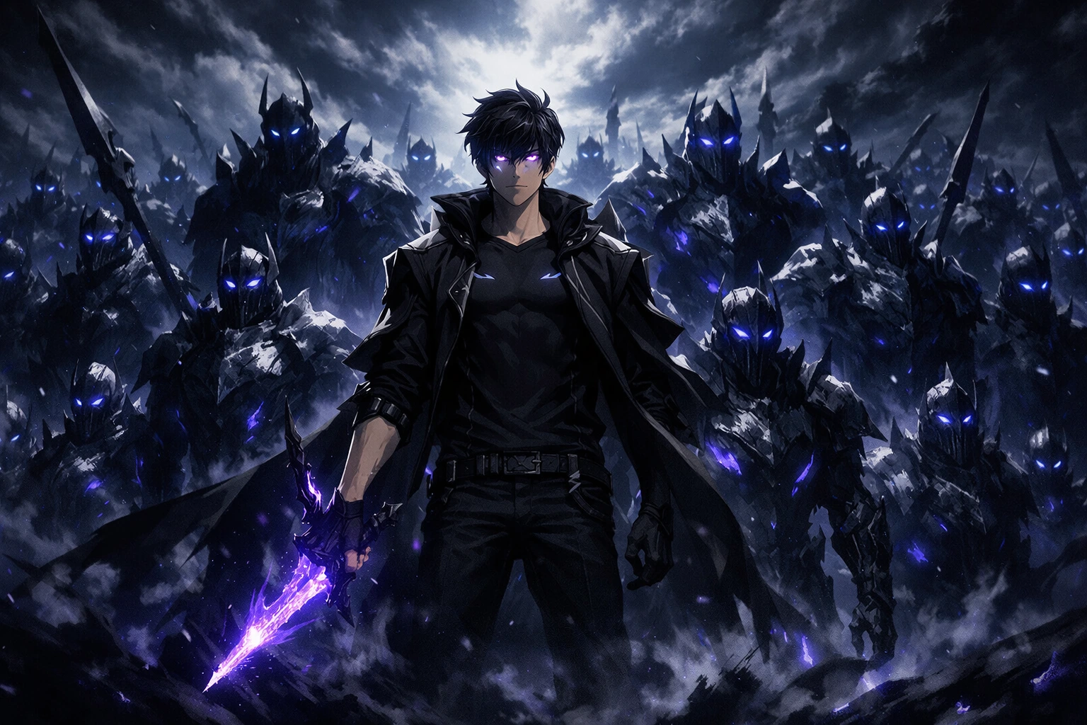 Epic featured image of Sung Jin-woo and his shadow army for Solo Leveling Arise.