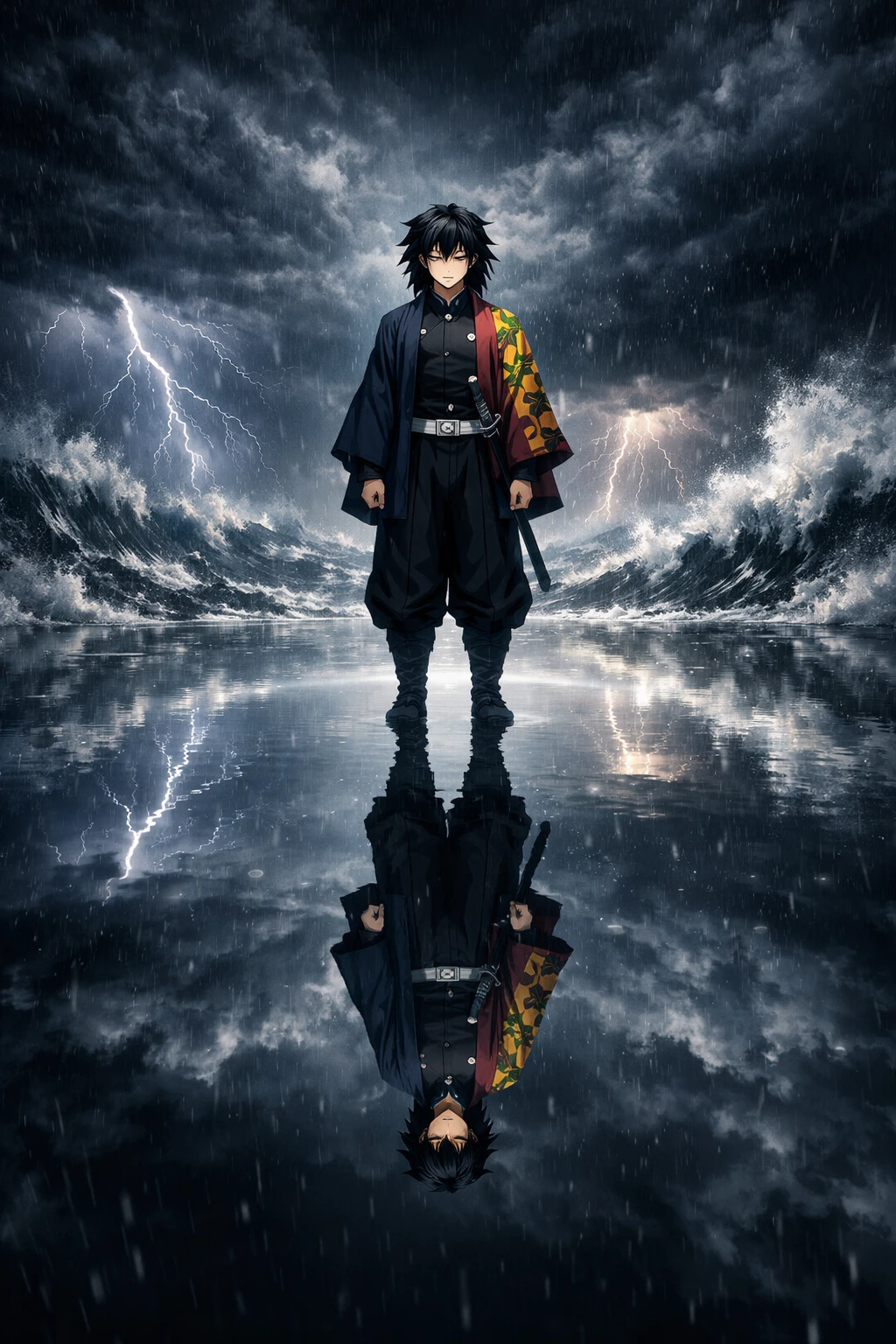Demon Slayer Hashira Giyu Tomioka using Dead Calm to achieve zero reaction time.