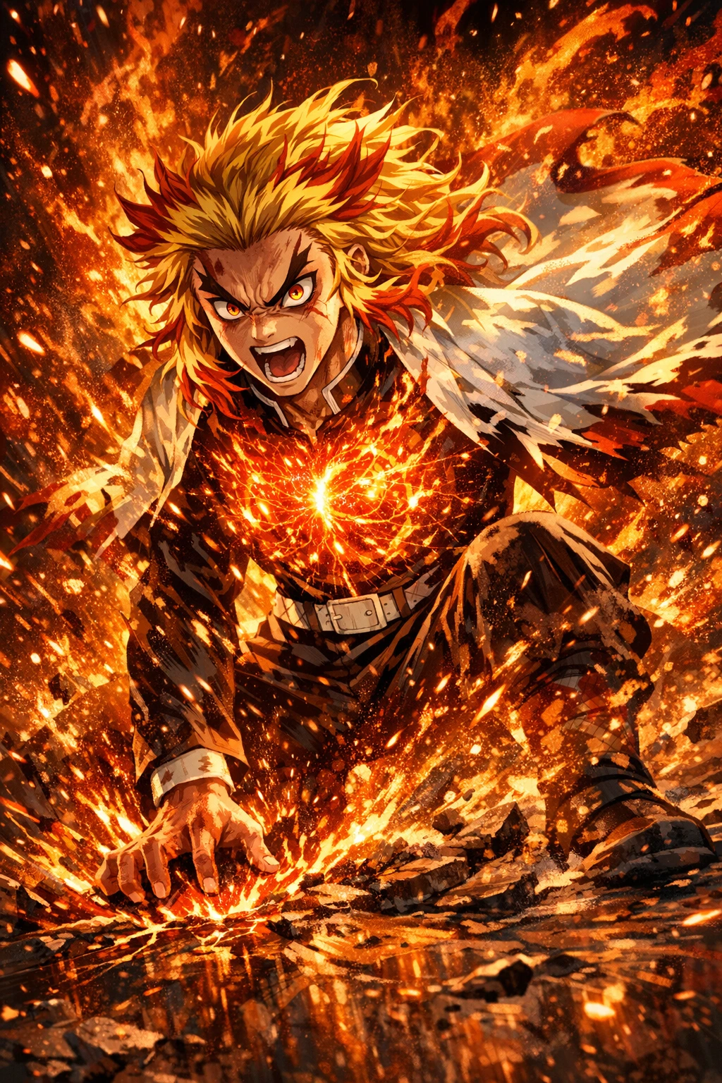 Demon Slayer Hashira Kyojuro Rengoku pushing his cardiovascular system to literal fire.