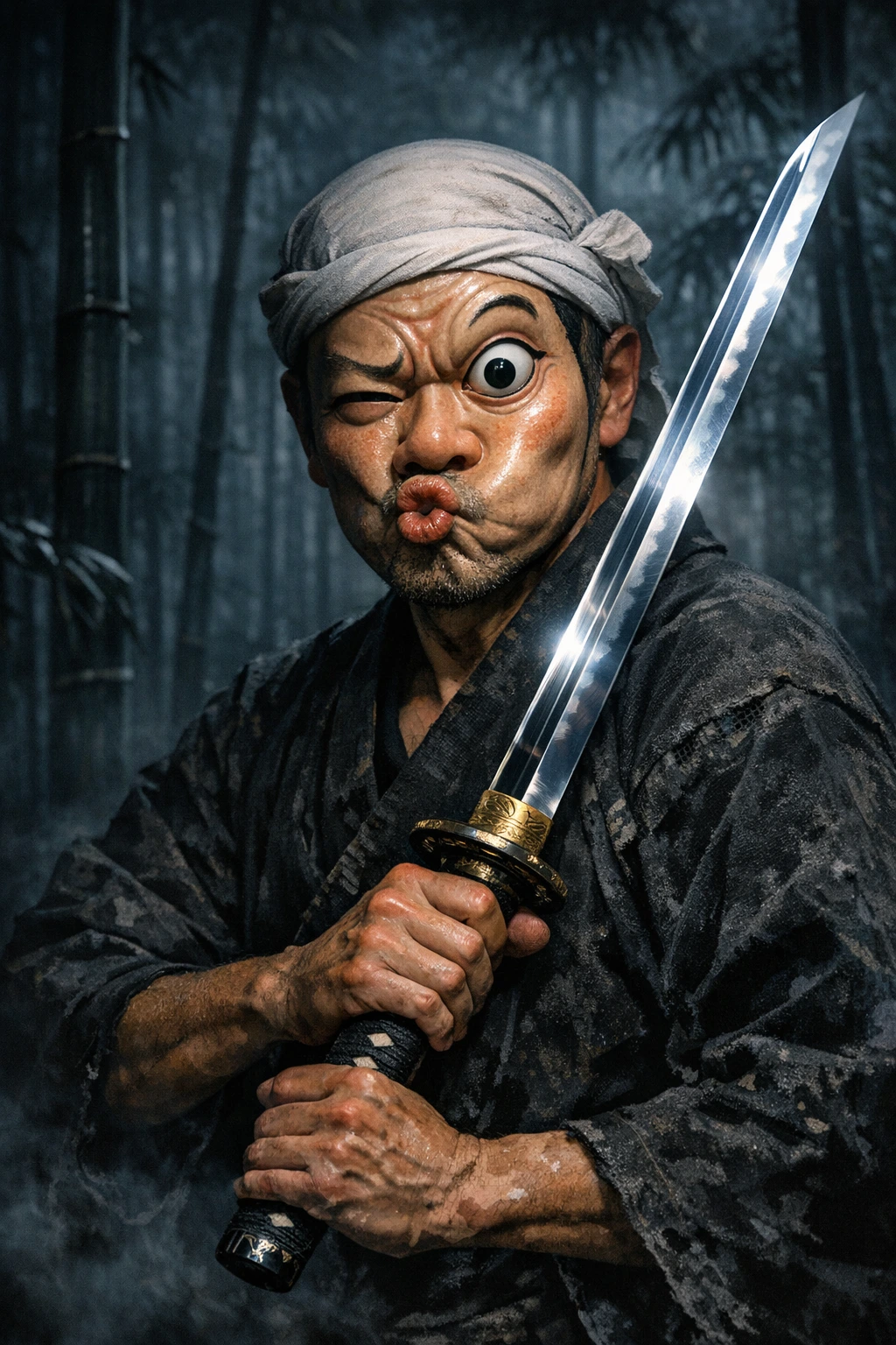 A fanatic artisan wearing a Hyottoko mask, the secret creators of the Nichirin Blades.