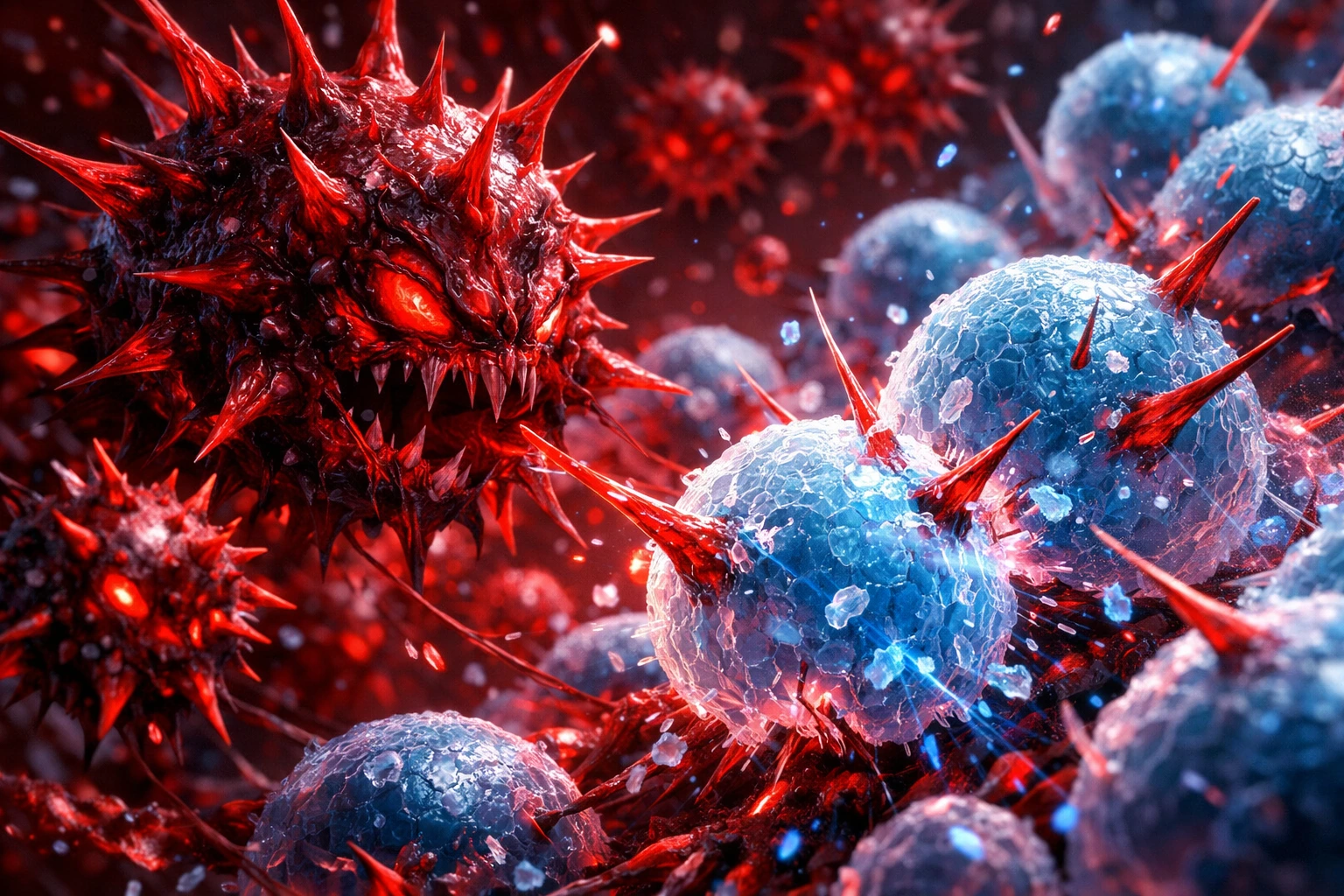 Microscopic view of cellular mutation during the Demonification process.