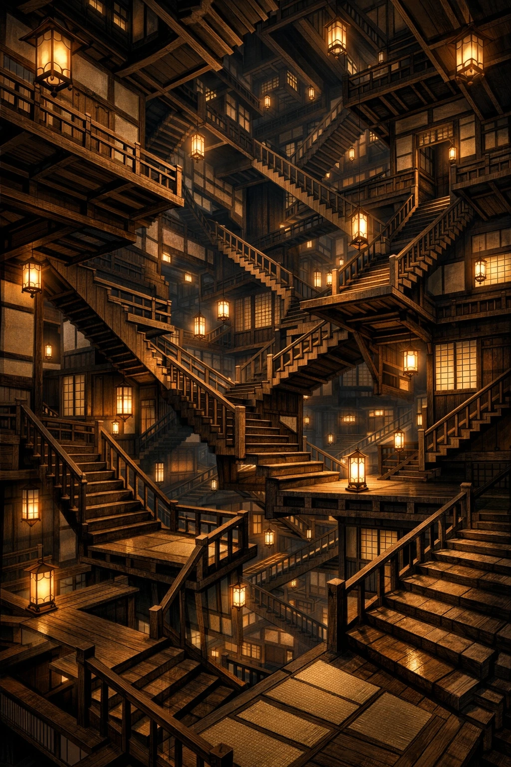 Non-Euclidean geometry of the Infinity Castle created by Demon Slayer Blood Demon Arts.