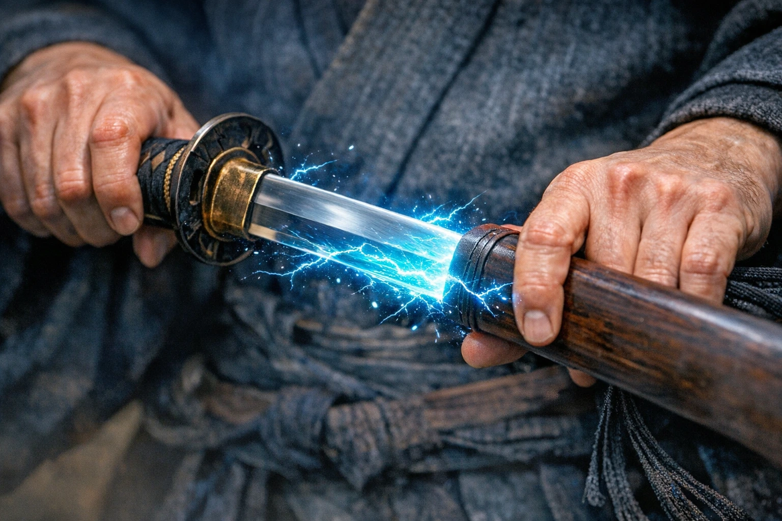 The magical bio-electric moment a swordsman draws Nichirin Blades, causing the metal to change color.