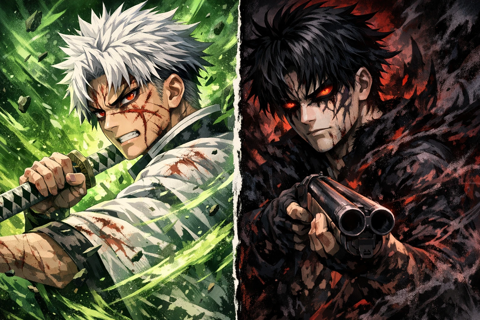 The tragic Shinazugawa brothers cursed by the effects of human-demon cannibalism and rare blood.