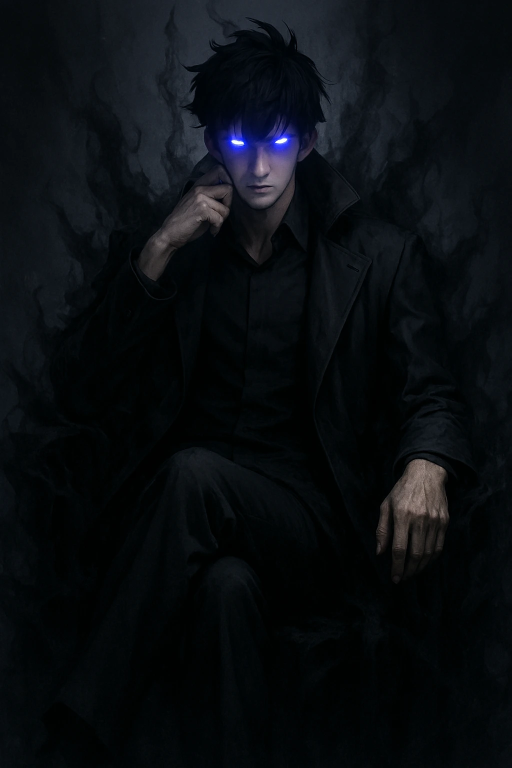 Sung Jin-woo as the conceptual God of Death with glowing eyes.