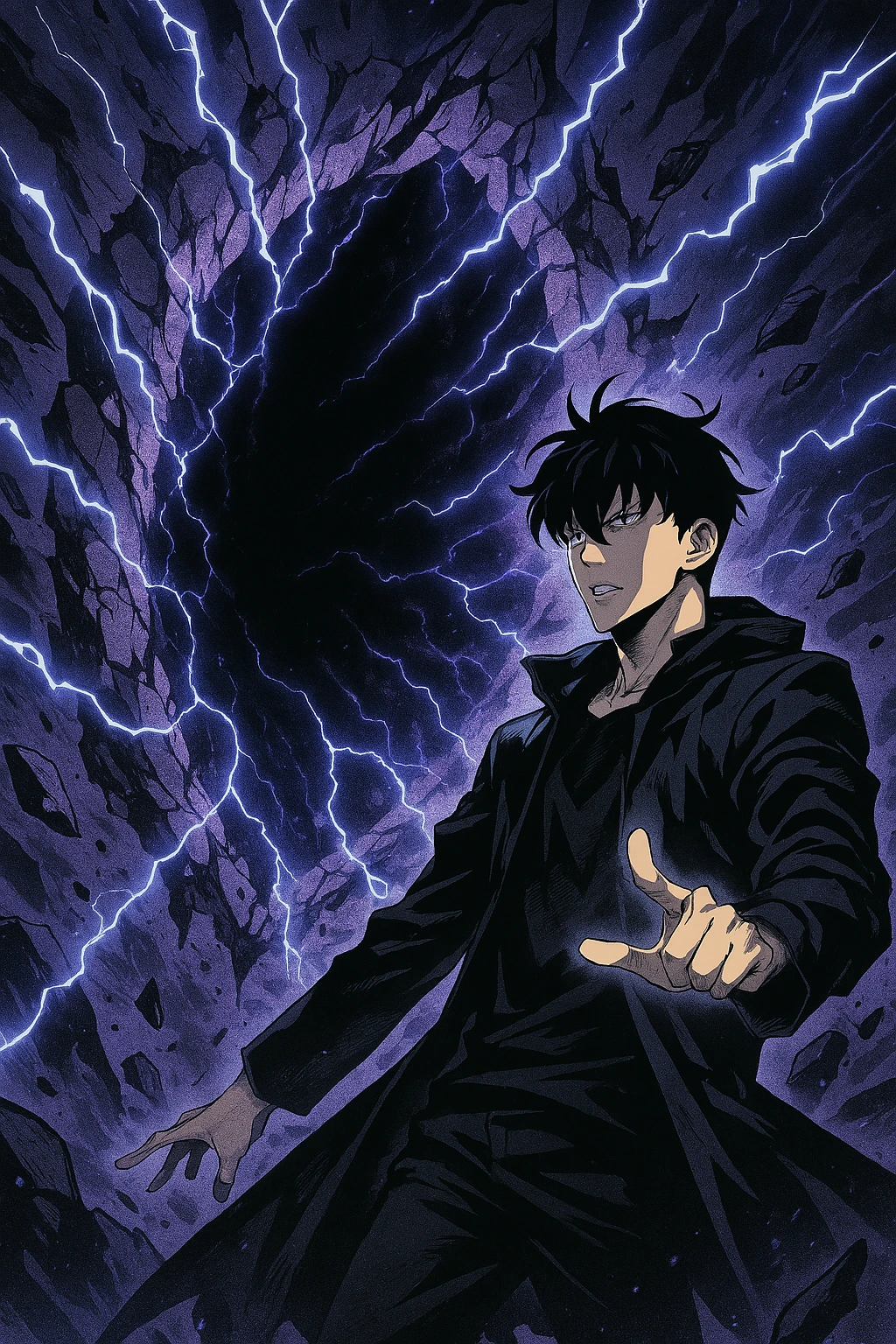 Sung Jin-woo opening a dimensional gate to banish opponents.