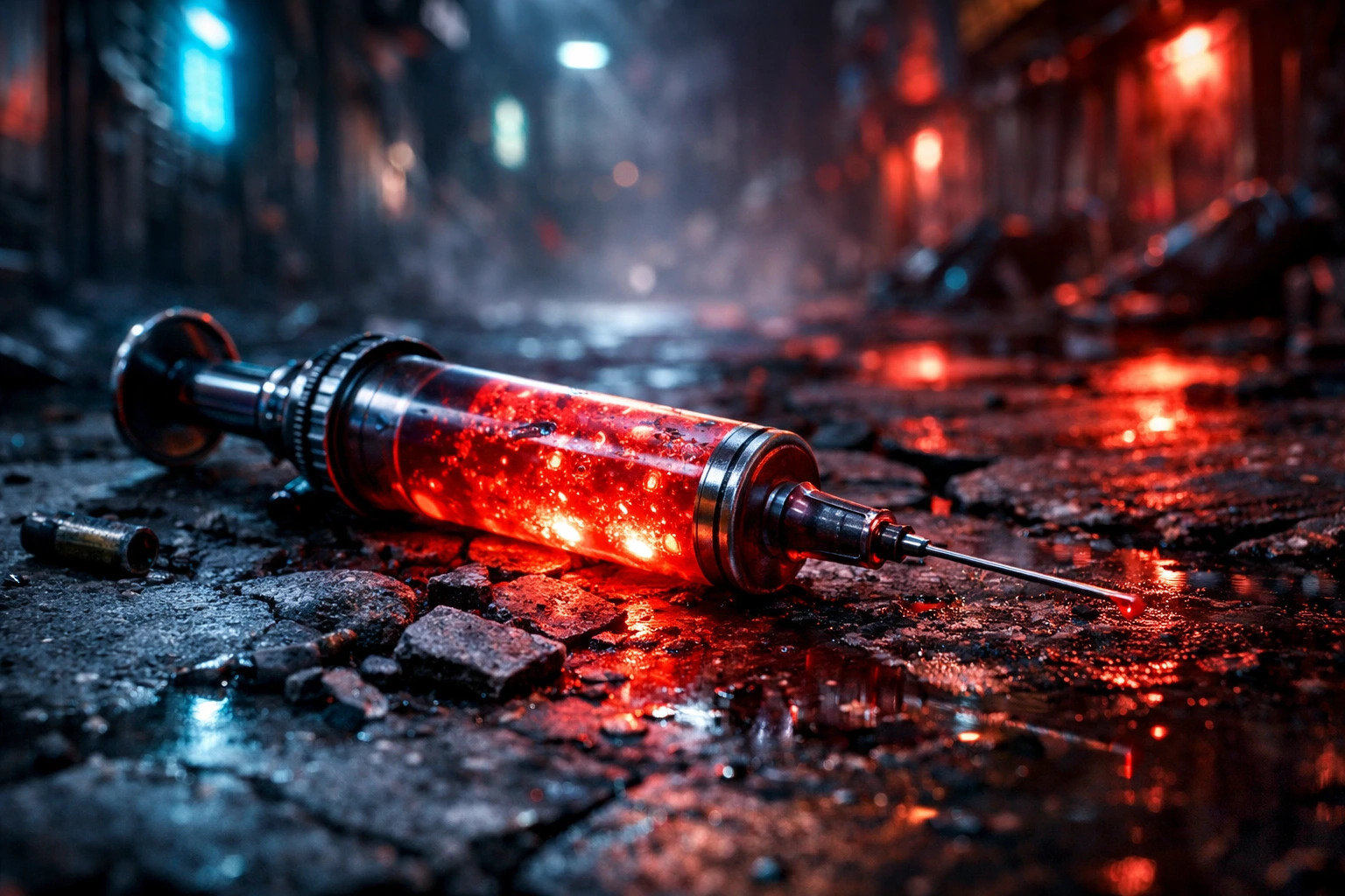 Glowing red syringe representing the dangerous drug Trigger My Hero Academia.