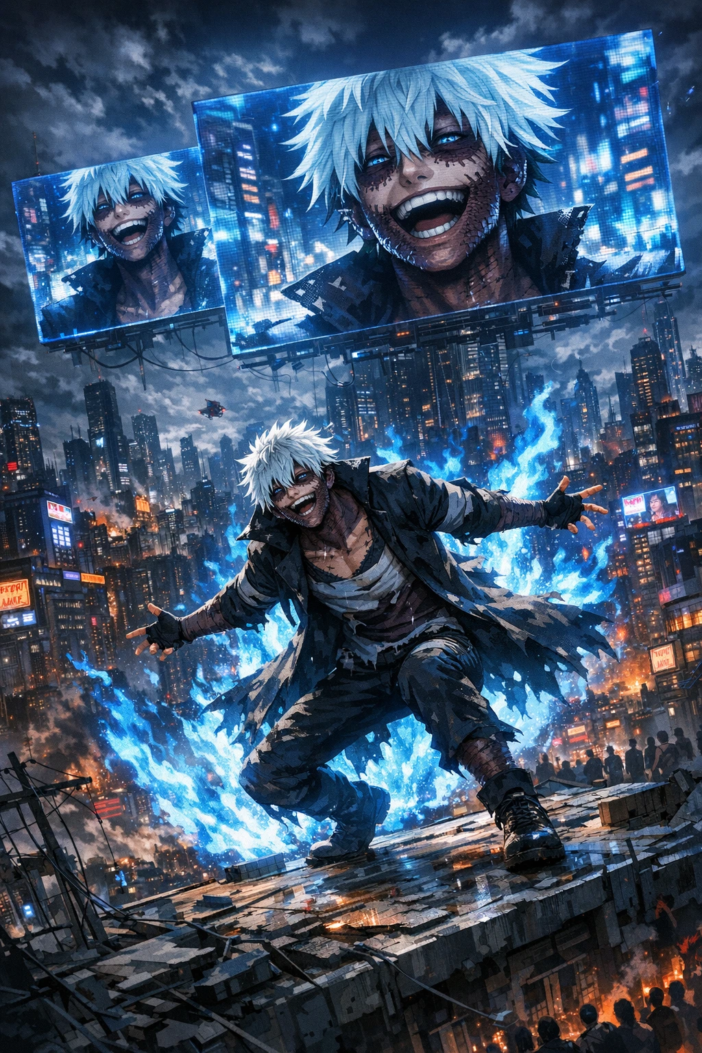 Touya Todoroki executing the devastating Dabi Dance broadcast to the world.