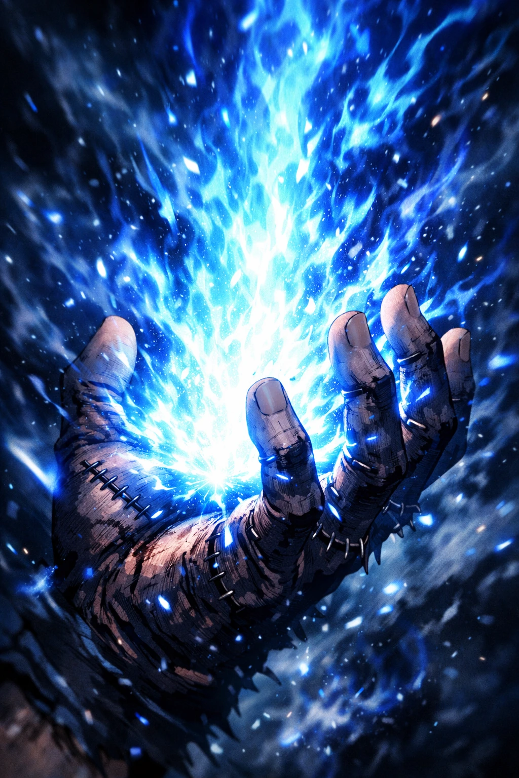 Close up of the intense heat of the Blue Flame My Hero Academia Quirk.