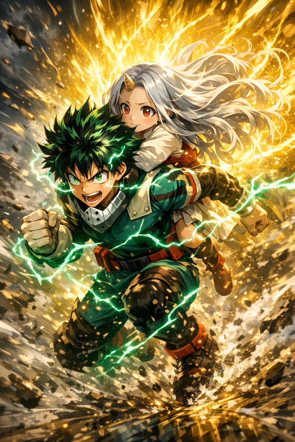 Deku using 100 percent One For All safely with the Rewind My Hero Academia quirk.