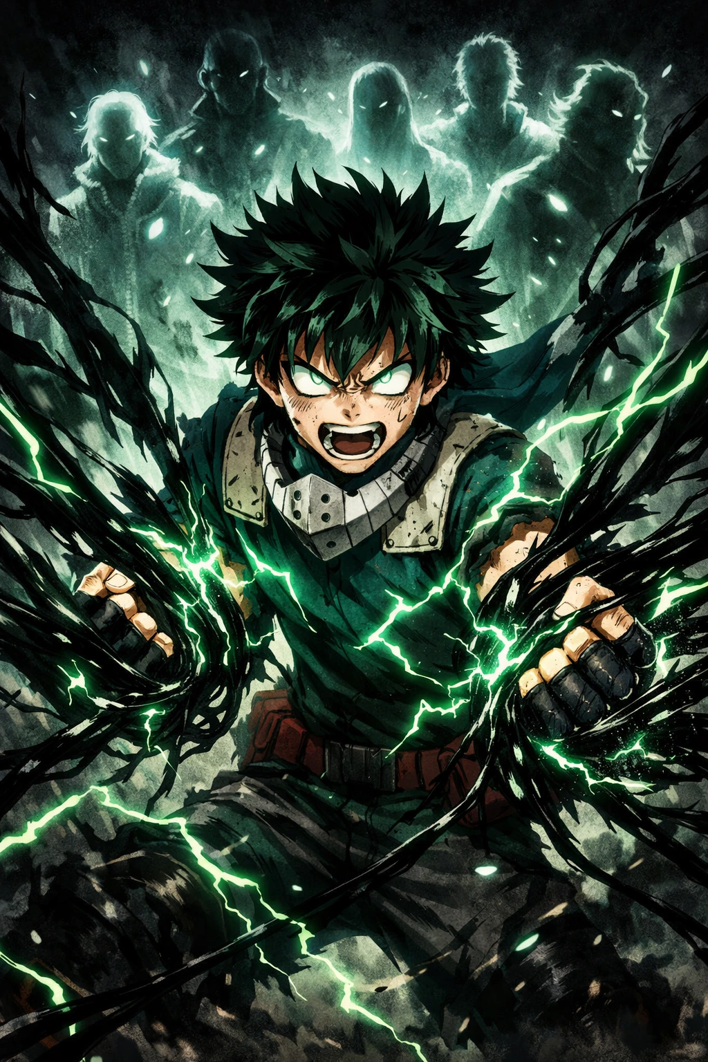 Deku unleashing Blackwhip through his stockpiled Quirk My Hero Academia
