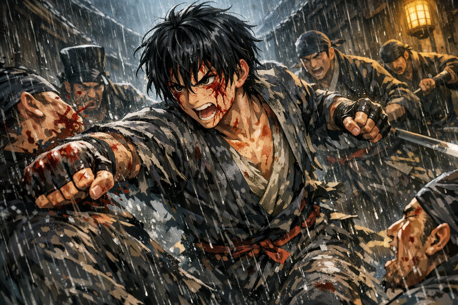 The human Hakuji fighting before becoming Akaza Upper Moon 3.