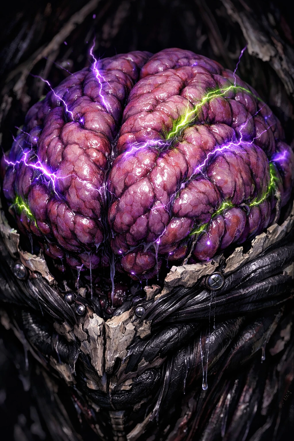 Detailed anatomy of the exposed brain of a Nomu My Hero Academia.