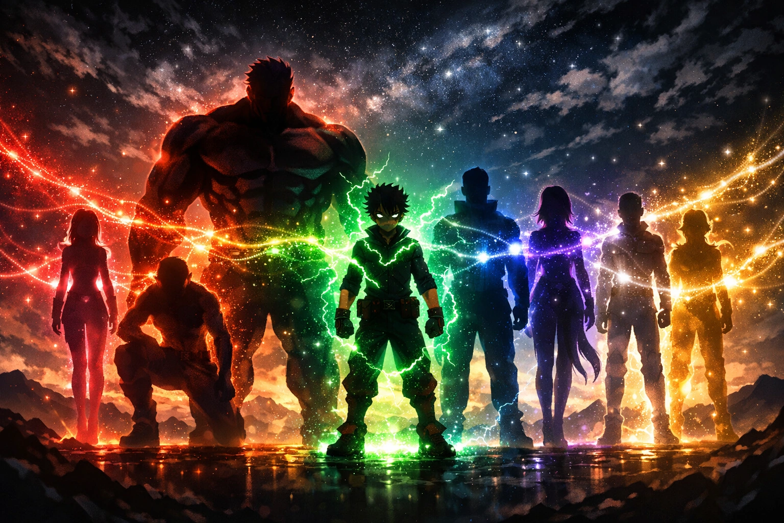 One For All My Hero Academia ultimate legacy and the 9 users glowing