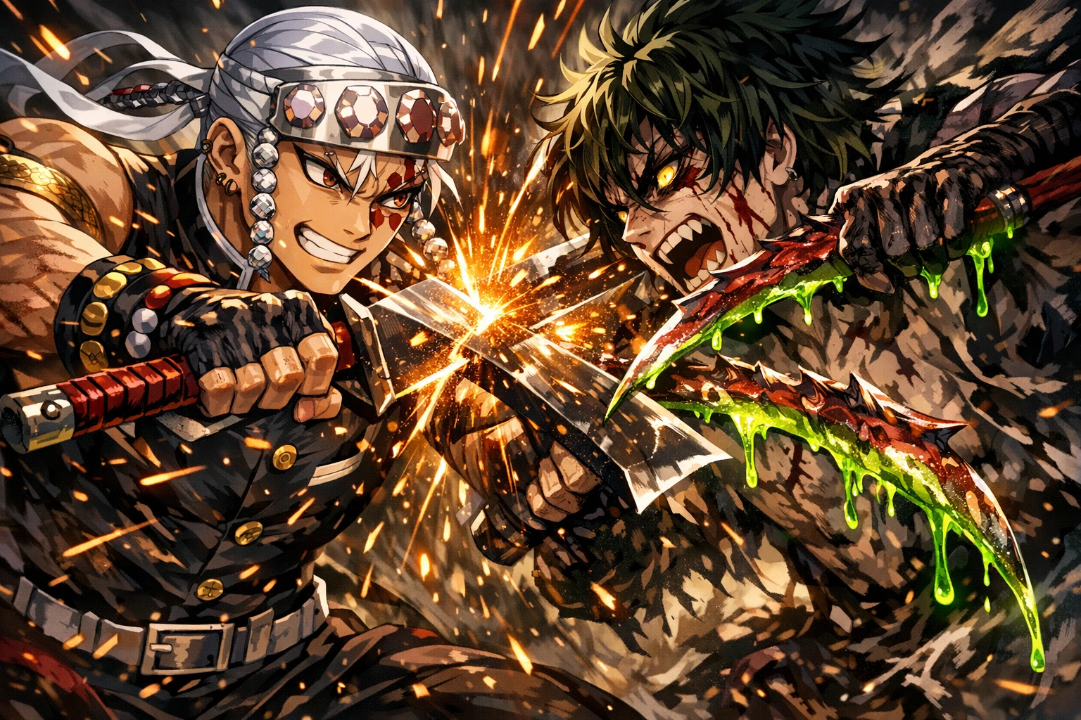 A Hashira fighting against the devastating neurotoxin of Upper Moon 6.
