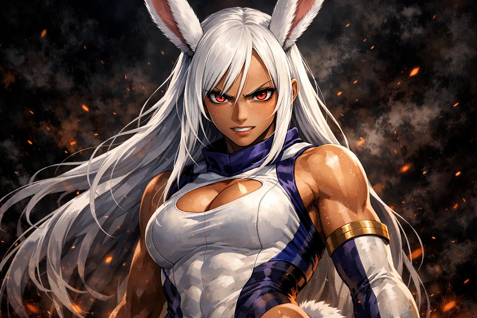 Mirko My Hero Academia standing fiercely as the ultimate apex predator.