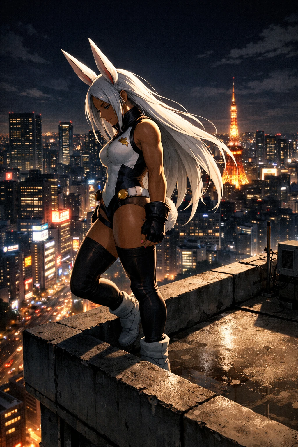 Mirko My Hero Academia overlooking the city as a solo operative hero.