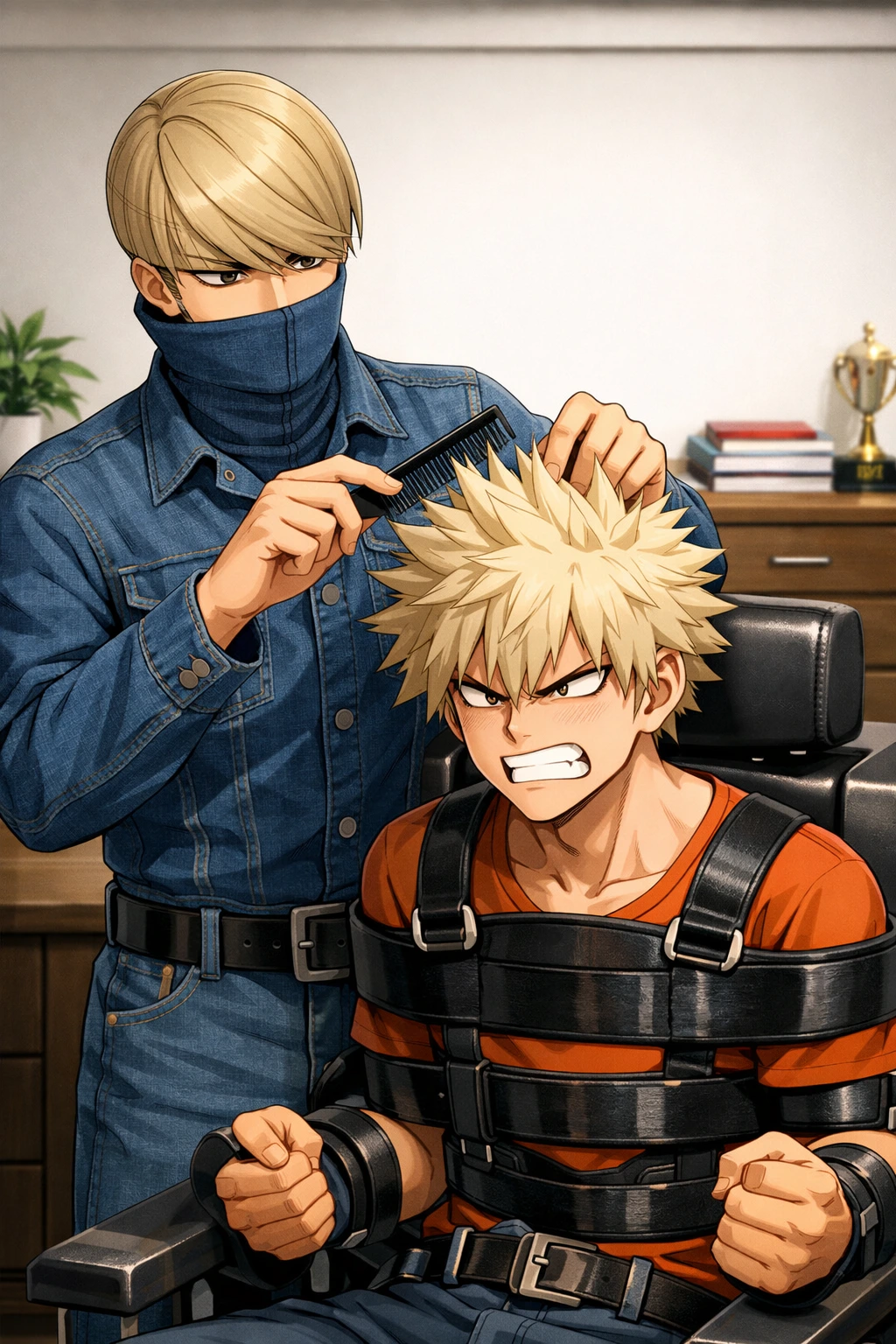 Best Jeanist meticulously mentoring Katsuki Bakugo to teach him discipline.
