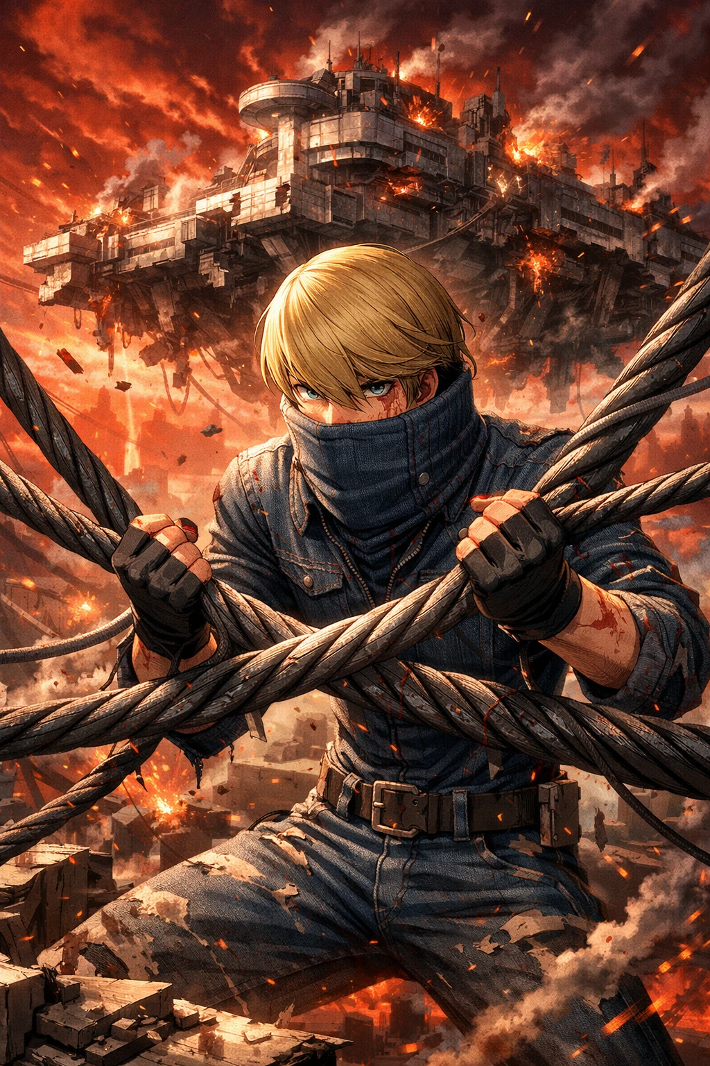 Best Jeanist acting as the tactical anchor at the floating U.A. fortress.