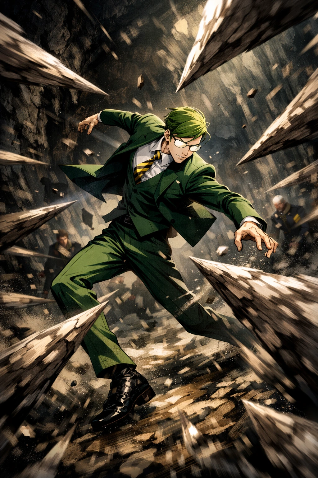 Sir Nighteye flawlessly dodging attacks during the Yakuza Raid.