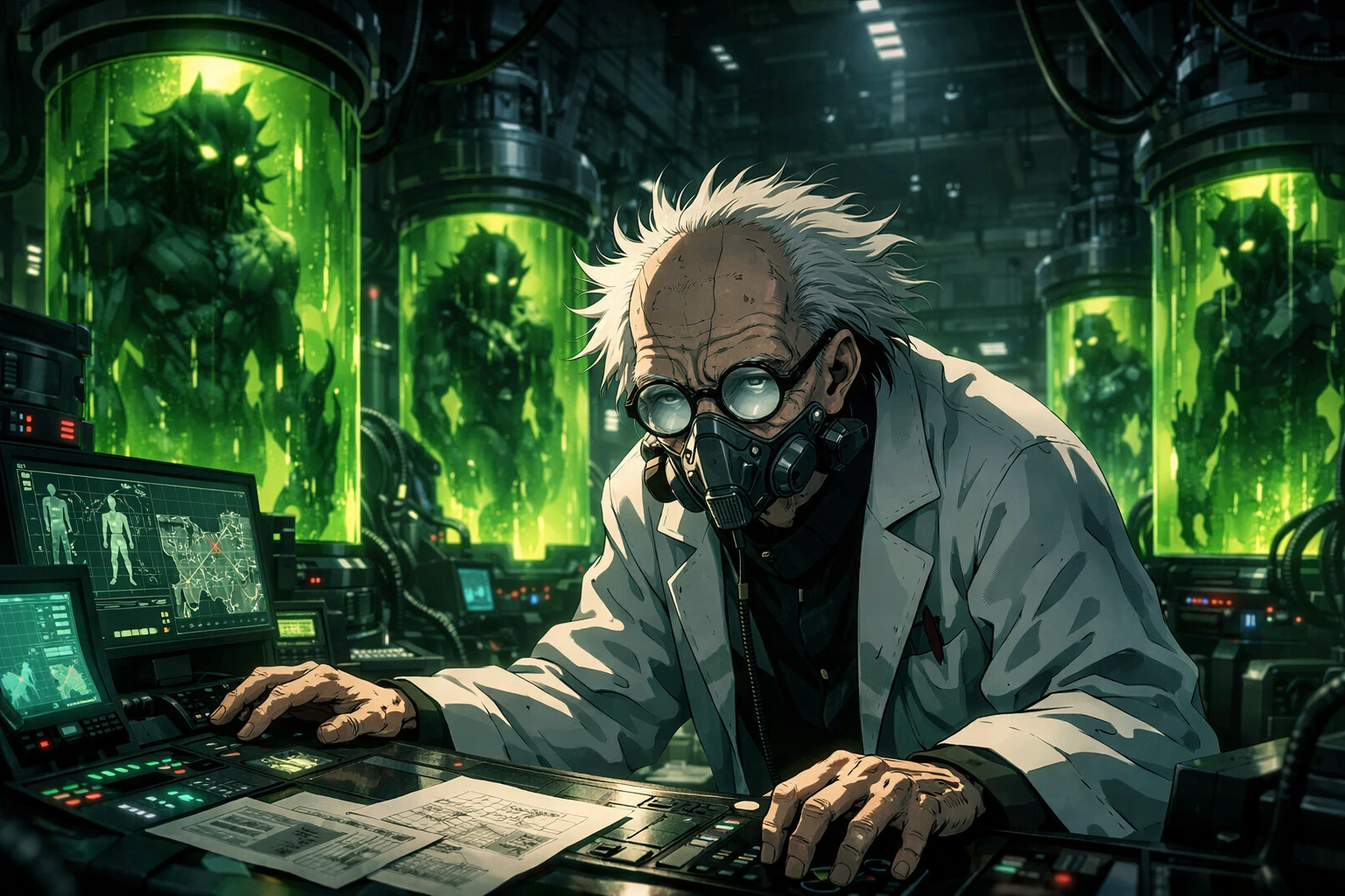 Kyudai Garaki in his secret laboratory planning the apocalypse.