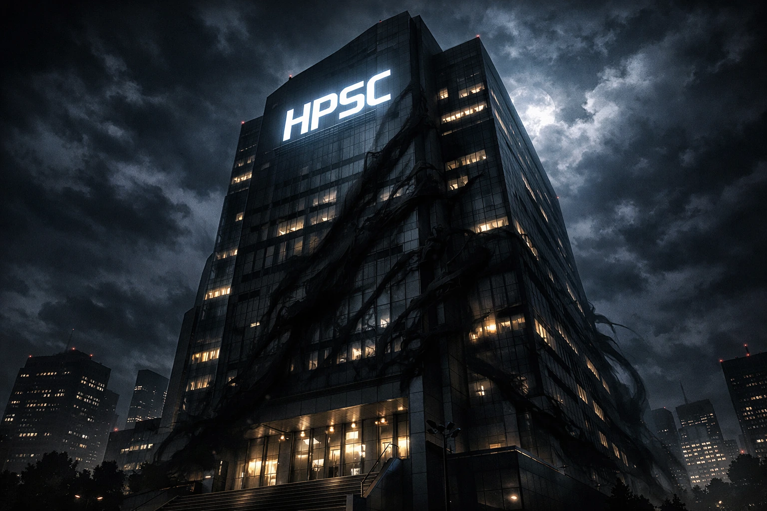 Hero Public Safety Commission headquarters shrouded in darkness and secrecy.