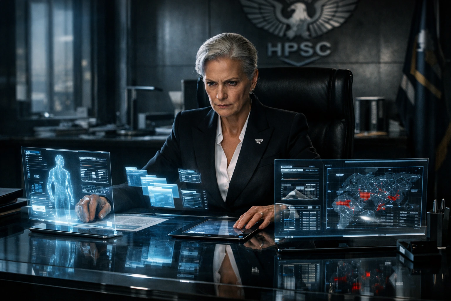 The ruthless President of the Hero Public Safety Commission making calculated decisions.