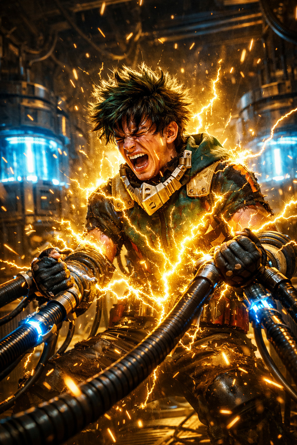 Electric heroes sacrificing themselves to power the U.A. High School generators.