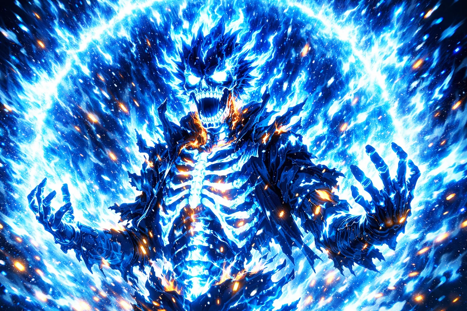 Dabi My Hero Academia transforming into a blazing skeleton of spite in the final war against Shoto.