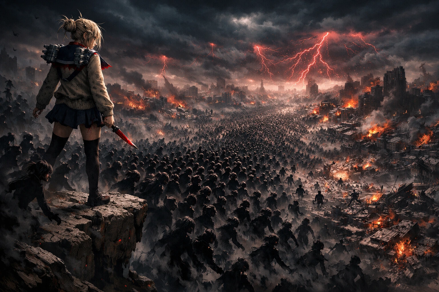 Himiko Toga unleashing Sad Man's Death Parade against heroes
