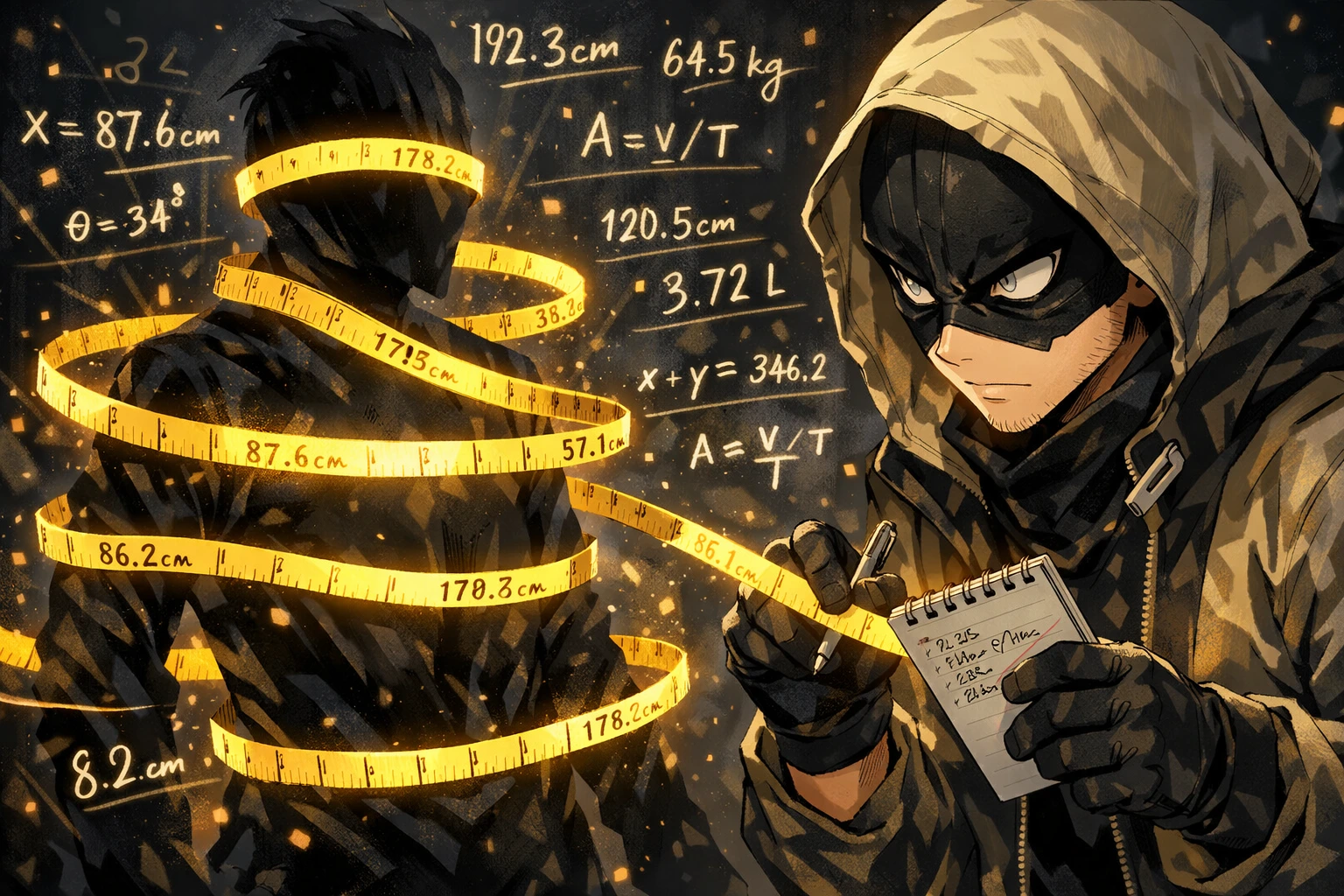 Jin Bubaigawara using his Double Quirk by taking exact mathematical measurements.